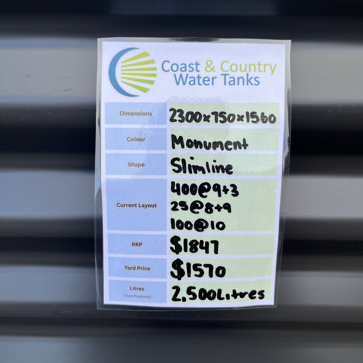 2,500 Litre Slimline Water Tank