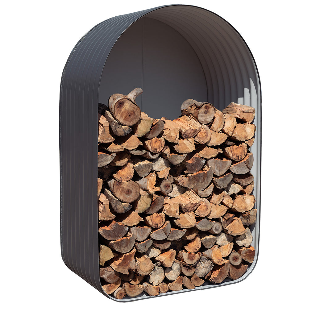 ccwt colorbond steel firewood wood storage hutch with wood inside it