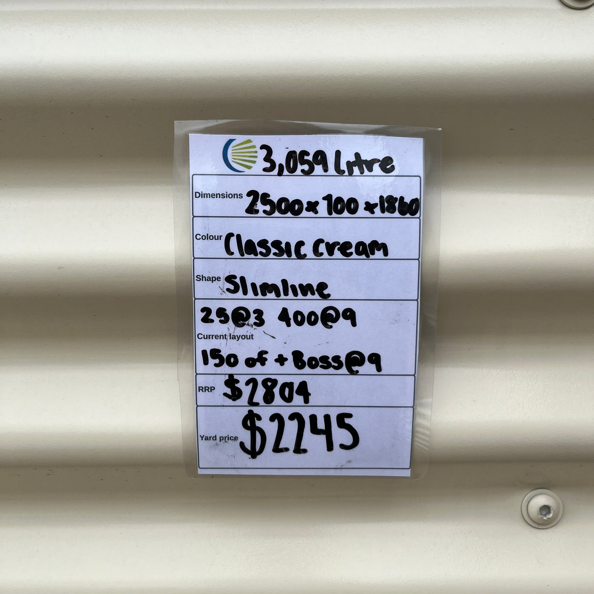 3,059 Slimline Water Tank