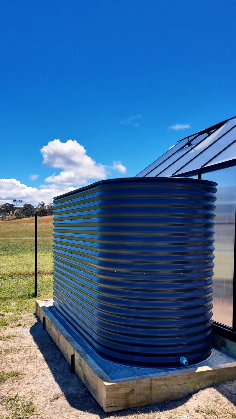 large slimline water tank for a greenhouse