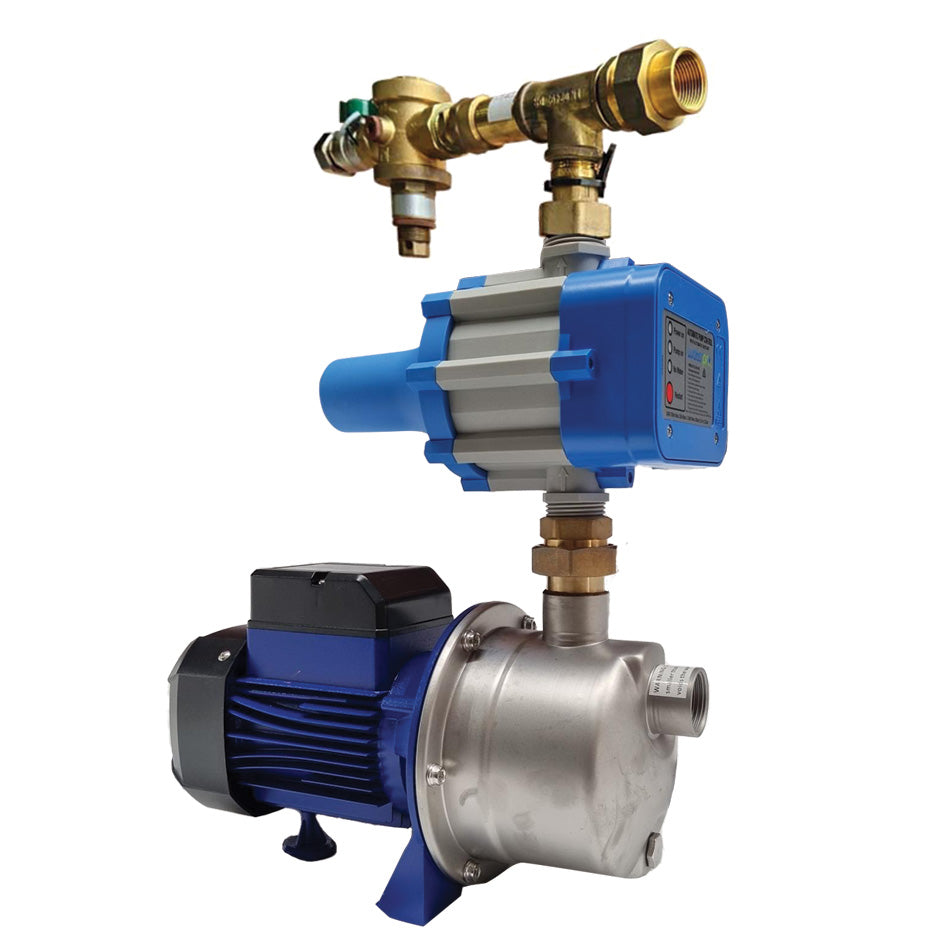 a dj series water pump with an rmv3550 rain to mains valve attached onto the controller