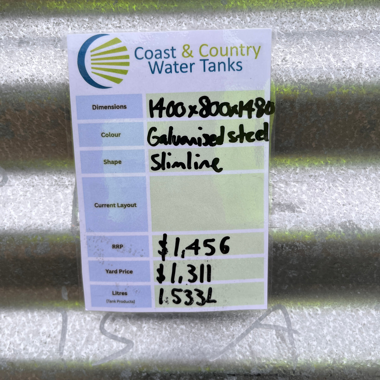 1,533 Litre Slimline Water Tank