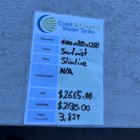 3,859 Litre Slimline Water Tank